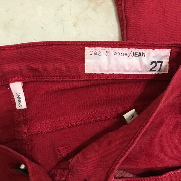 Rag & Bone Red Skinny Distressed Jean - 27 - Picture 4 of 11